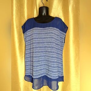 An Taylor SleevelessBlue Striped Women's Top Size XL Sheer Shoulders And Bottom
